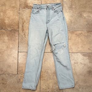Abercrombie 90s Straight Ultra High Rise Light Blue Distressed Jeans - Size 26